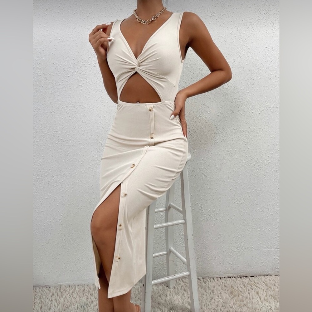 Elegant Cream Dress with Twist Front